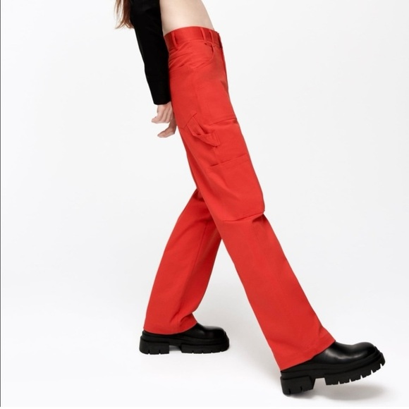 Zara Red Cargo Trouser Pants Jeans For Women Size Small Excellent Condition - Picture 1 of 10